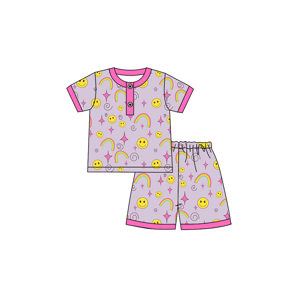 Preorder Baby Girl Short Sleeves Smile Rainbow Shirt Shorts Pajamas Set ( Moq 5 )