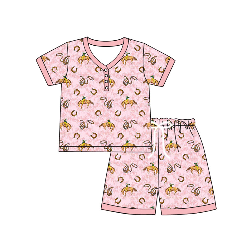 Preorder Adult Women Short Sleeves Rodeo Buttons Shirt Shorts Western Pajamas Set ( Moq 5 )