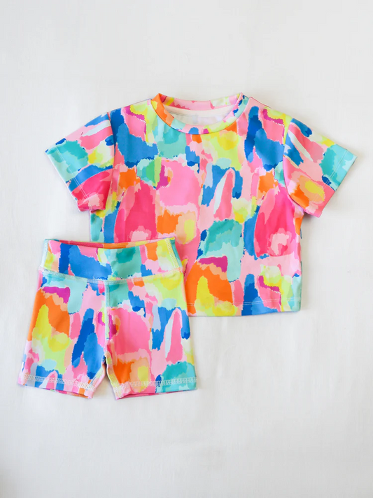 ( Moq 5 ) Preorder Baby Girl Short Sleeves Tie Dye Shirt Shorts Pajamas Set