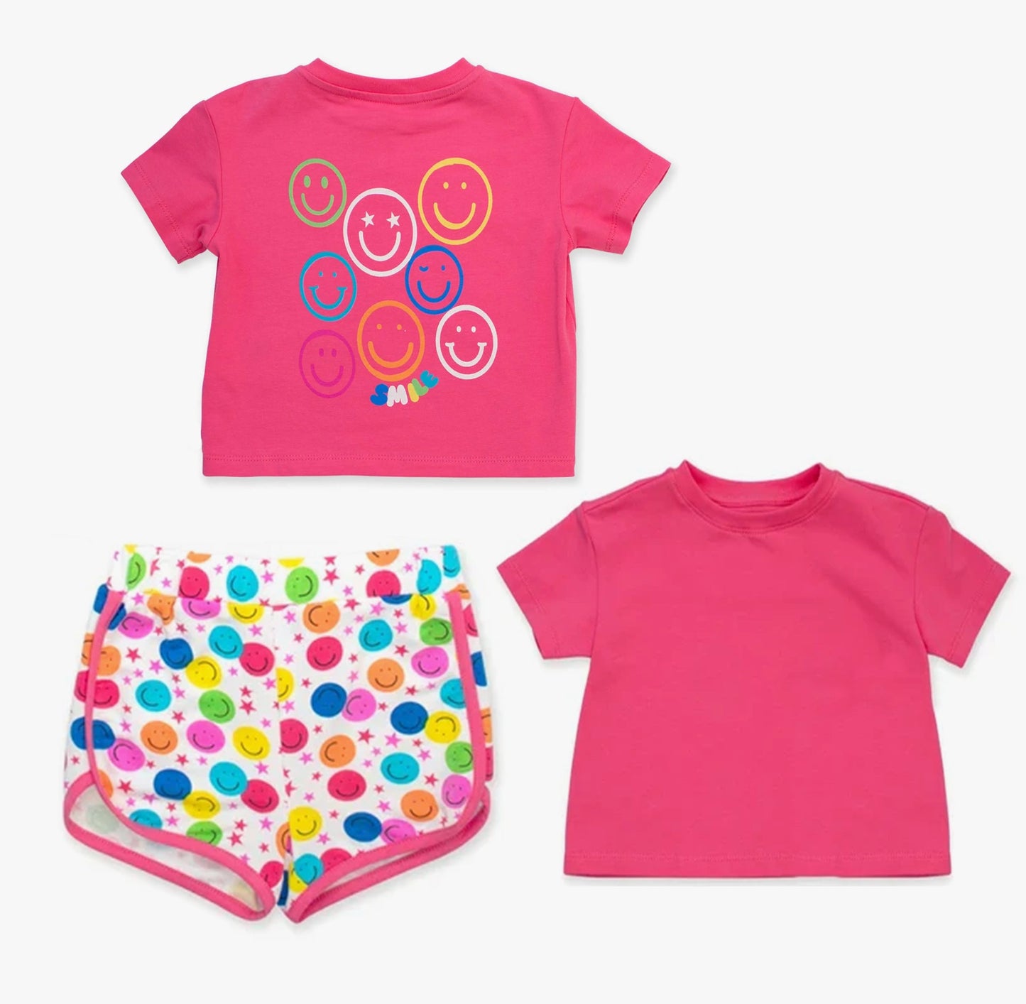( Moq 5 ) Preorder Baby Girl Pink Short Sleeves Smile Shirt Shorts Set
