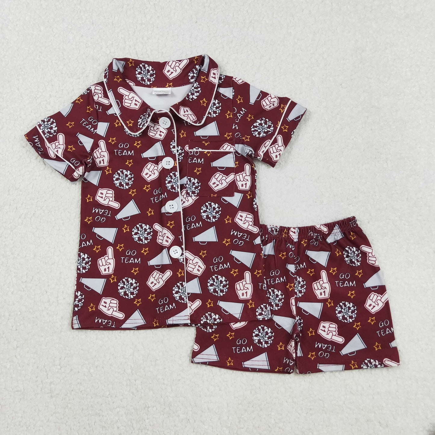 Sibling Girls Kids Shot Sleeves Football Stars Bows Cheer Buttons Shirt Short Pajamas Team Set RTS