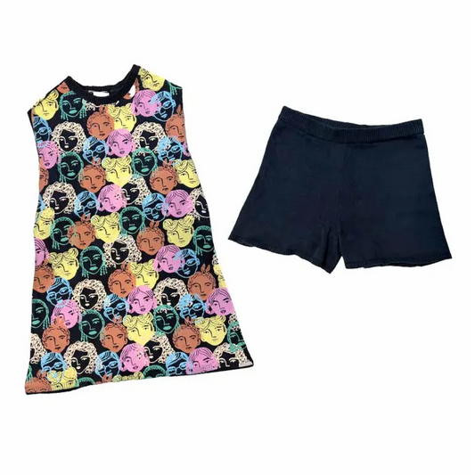 ( Moq 5 ) Preorder Baby Girl Sleeveless Colorful Tunic Black Shorts Set