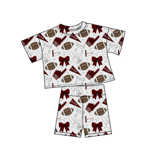 ( Moq 5 ) Preorder Girls Kids Short Sleeves Cheer Bows Shirt Shorts Team Summer Clothes Set