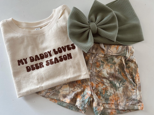 ( Moq 5 ) Preorder Baby Girls Daddy Shirt Tops Pockets Camo Shorts Clothes Set