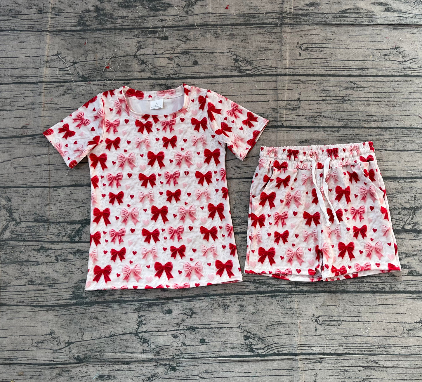 Baby Girls Kids Short Sleeves Heats Shirt Pockets Shorts Valentine Set RTS
