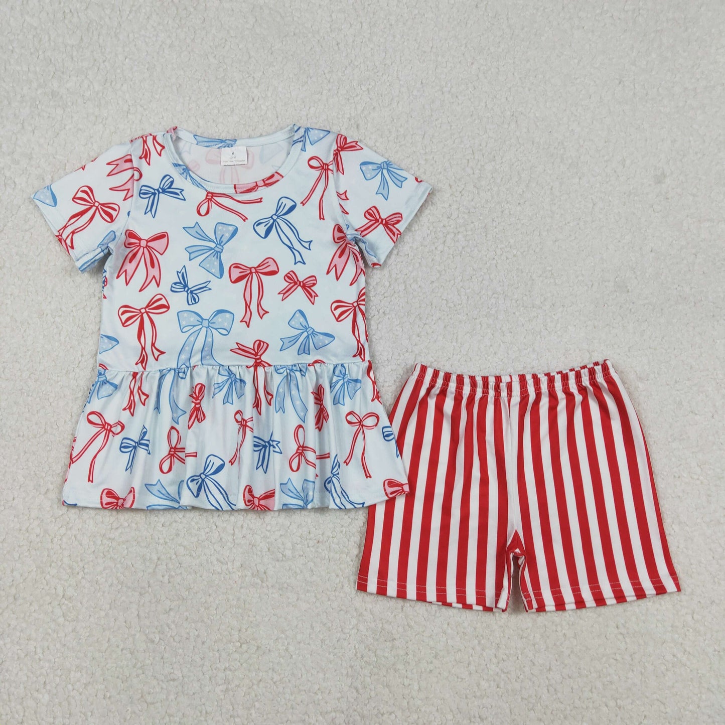 Sibling Baby Girls Short Sleeves Bows Boots Tops Shorts 4th of July Clothes Sets RTS