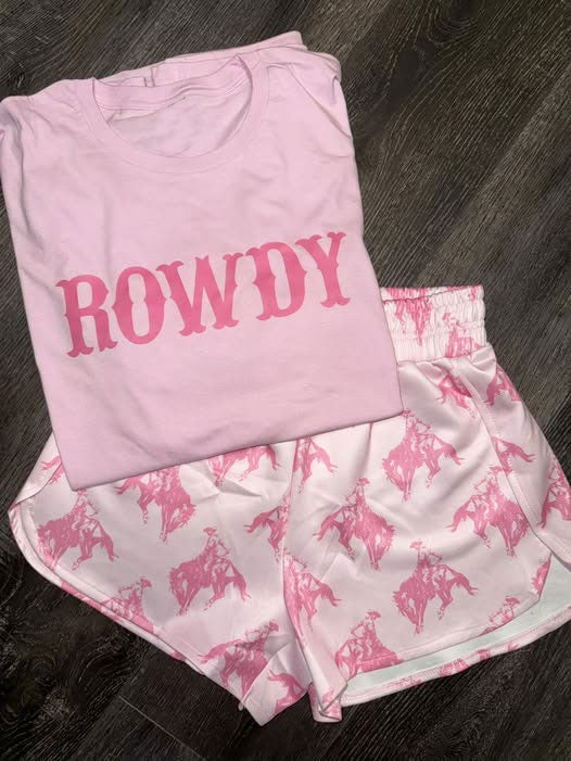 ( Moq 5 ) Preorder Baby Girls Pink Short Sleeves Shirt Rodeo Shorts Western Clothes Set