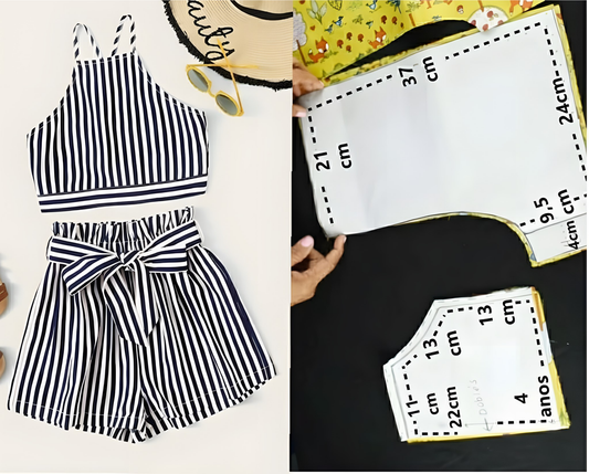 ( Moq 5 ) Preorder Baby Girls Straps Black Stripes Tops Shorts Clothes Set