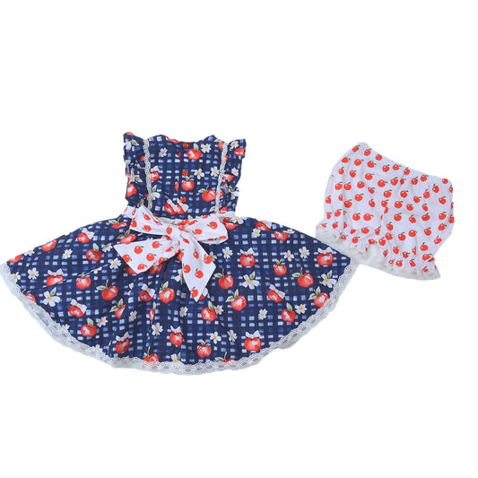 ( Moq 5 ) Preorder Baby Girls Toddler Short Sleeves Apple Flower Tunic Shorts Clothes Set