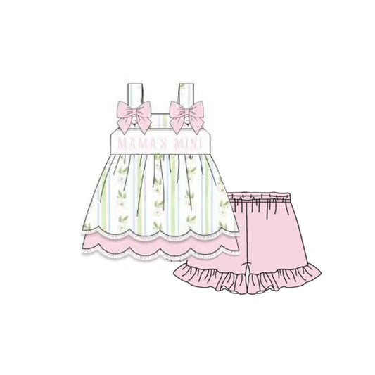 ( Moq 5 ) Preorder Baby Girls Straps Mama's Mini Tunic Pink Ruffle Shorts Clothes Set