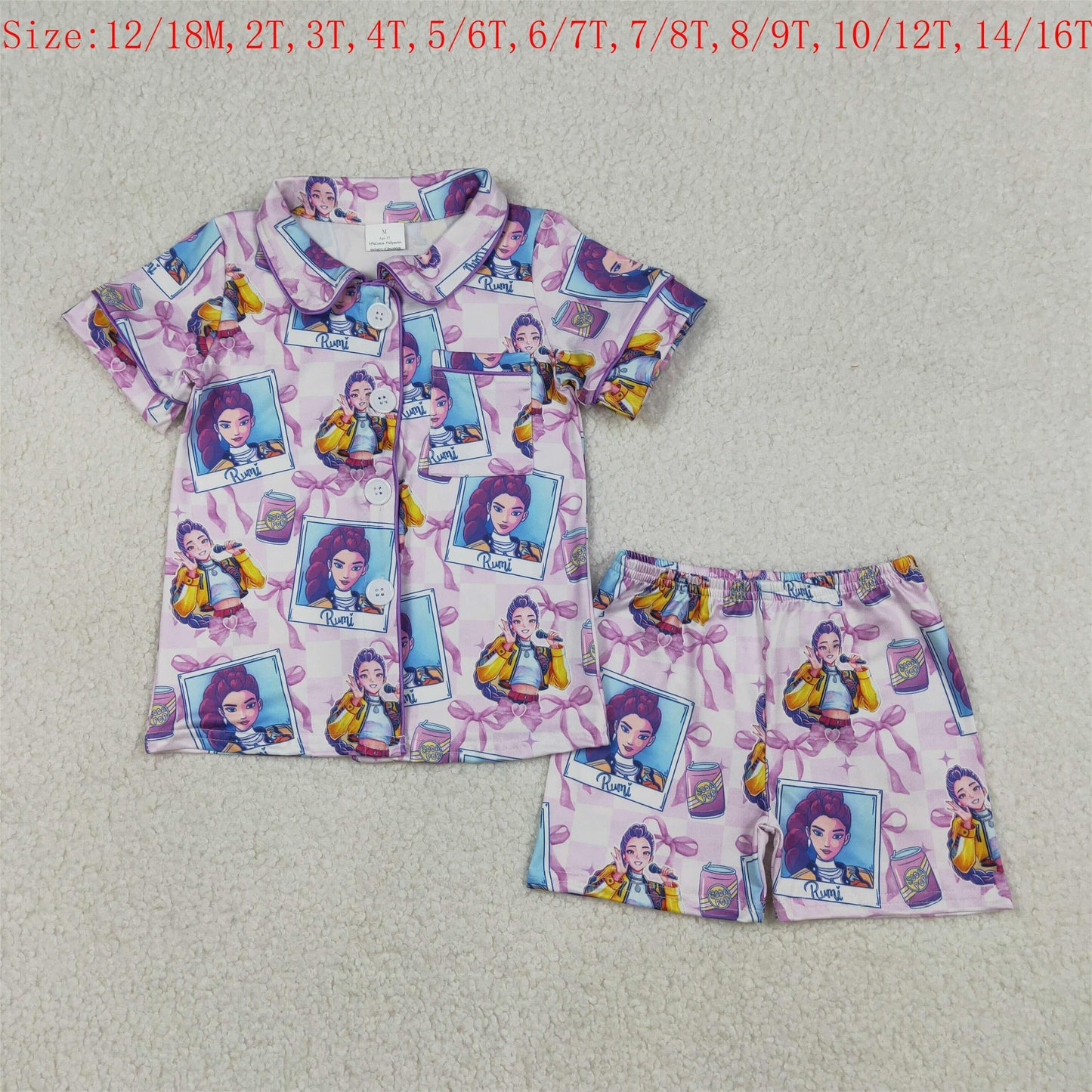 Sibling Baby Girls Adult Women Short Sleeves Singer Characters Purple Bows Dress Family Pajamas Set RTS
