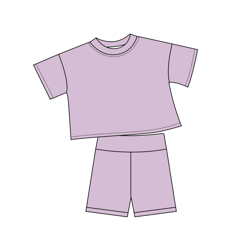 ( Moq 5 ) Preorder Baby Girls Kids Lavender Short Sleeves Shirt Shorts Clothes Set