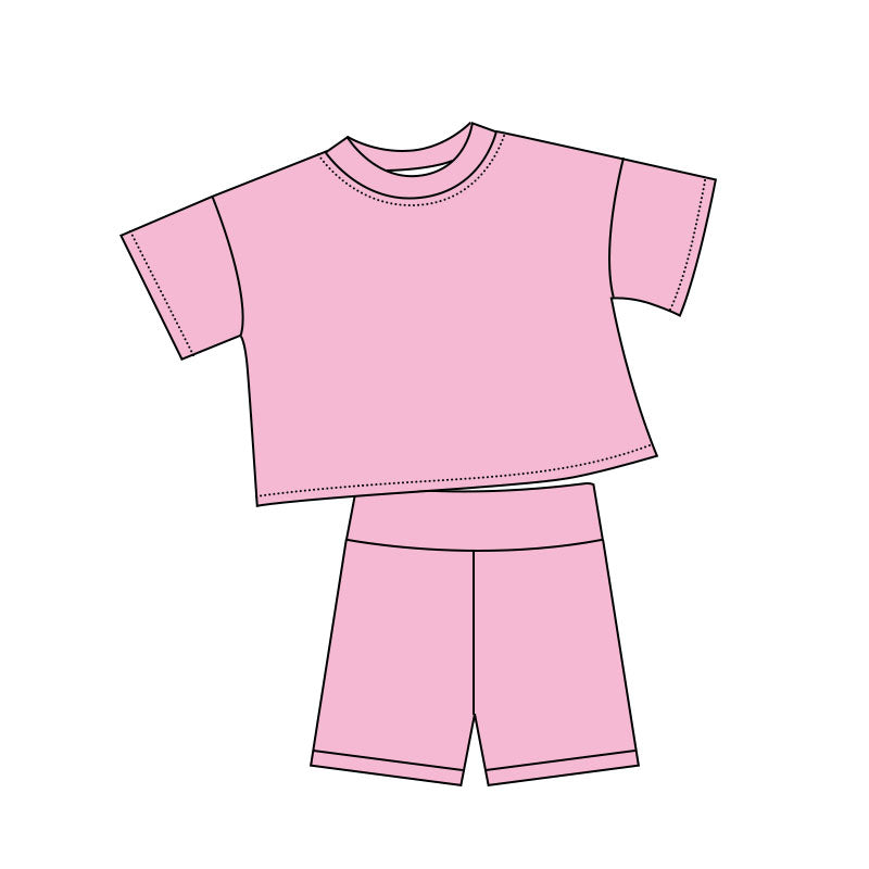 ( Moq 5 ) Preorder Baby Girls Kids Pink Short Sleeves Shirt Shorts Clothes Set
