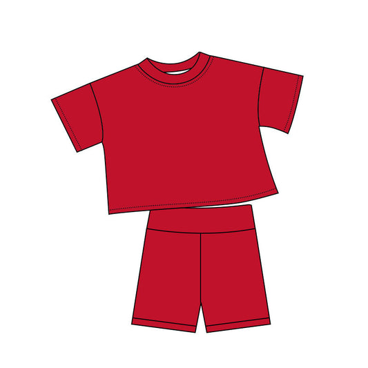 ( Moq 5 ) Preorder Baby Girls Kids Red Short Sleeves Shirt Shorts Clothes Set