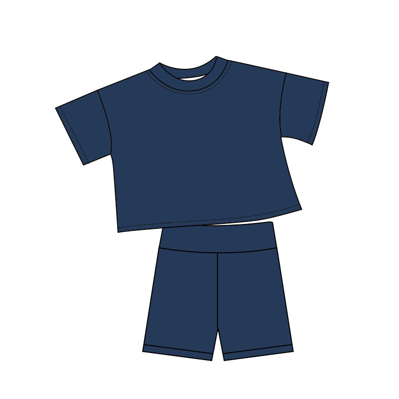( Moq 5 ) Preorder Baby Girls Kids Navy Short Sleeves Shirt Shorts Clothes Set
