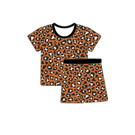 ( Moq 5 ) Preorder Baby Girls Kids Short Sleeves Leopard Shirt Shorts Pajamas Set