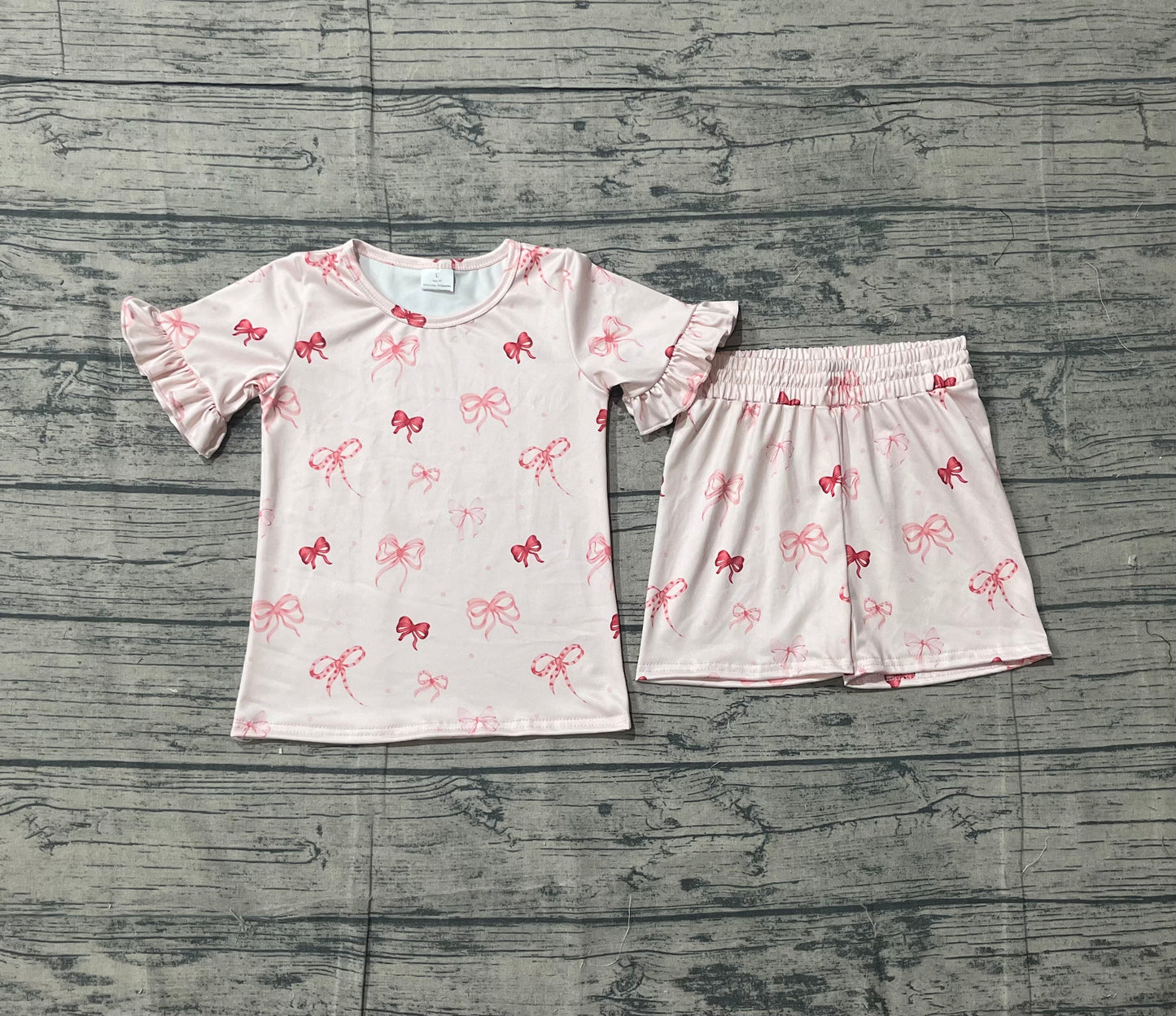 Baby Girls Kids Short Sleeves Bows Dots Tops Shorts Clothes Summer Set RTS
