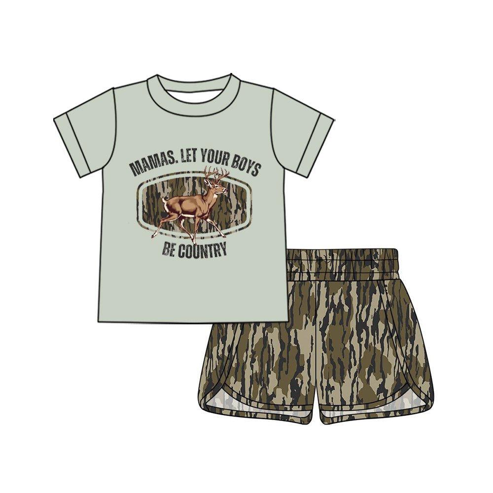 ( Moq 5 ) Preorder Adult Women Deer Mama's Boys Shirt Camo Shorts Hunting Clothes Set