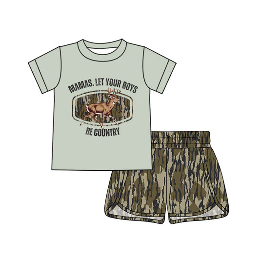( Moq 5 ) Preorder Adult Women Deer Mama's Boys Shirt Camo Shorts Hunting Clothes Set