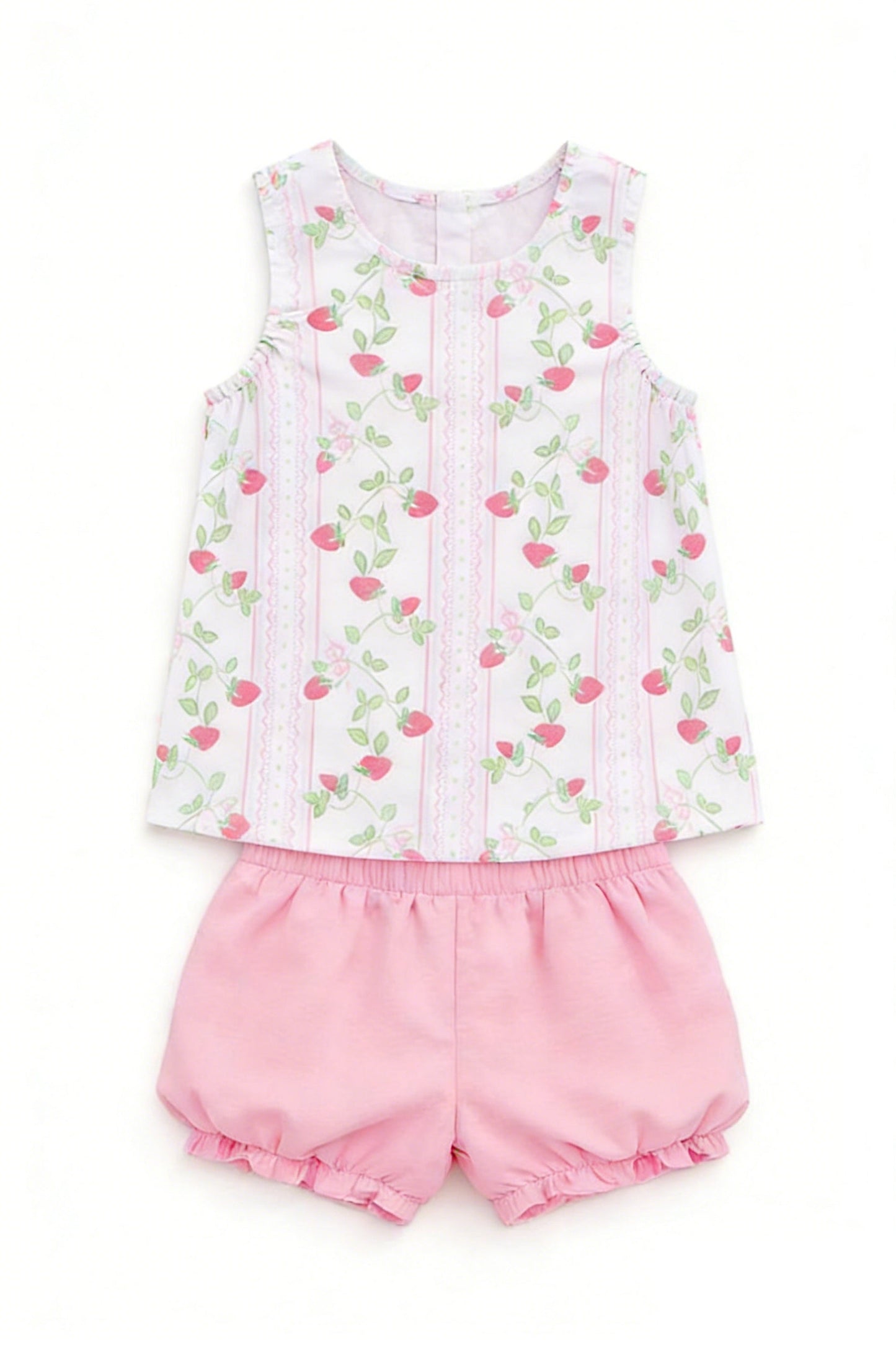 ( Moq 5 ) Preorder Baby Girls Sleeveless Strawberry Tops Pink Shorts Clothes Set