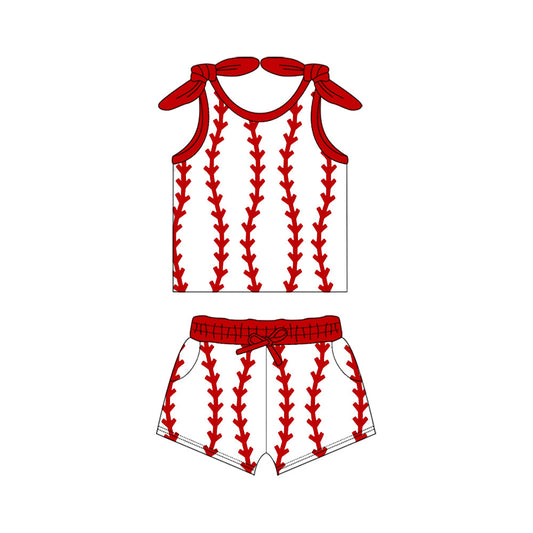 ( Moq 5 ) Preorder Baby Girls Sleeveless Baseballs Tops Pockets Shorts Summer Clothes Set