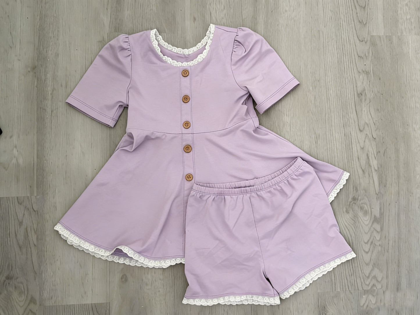 ( Moq 5 ) Preorder Baby Girls Kids Short Sleeves Purple Tunic Shorts Clothes Set