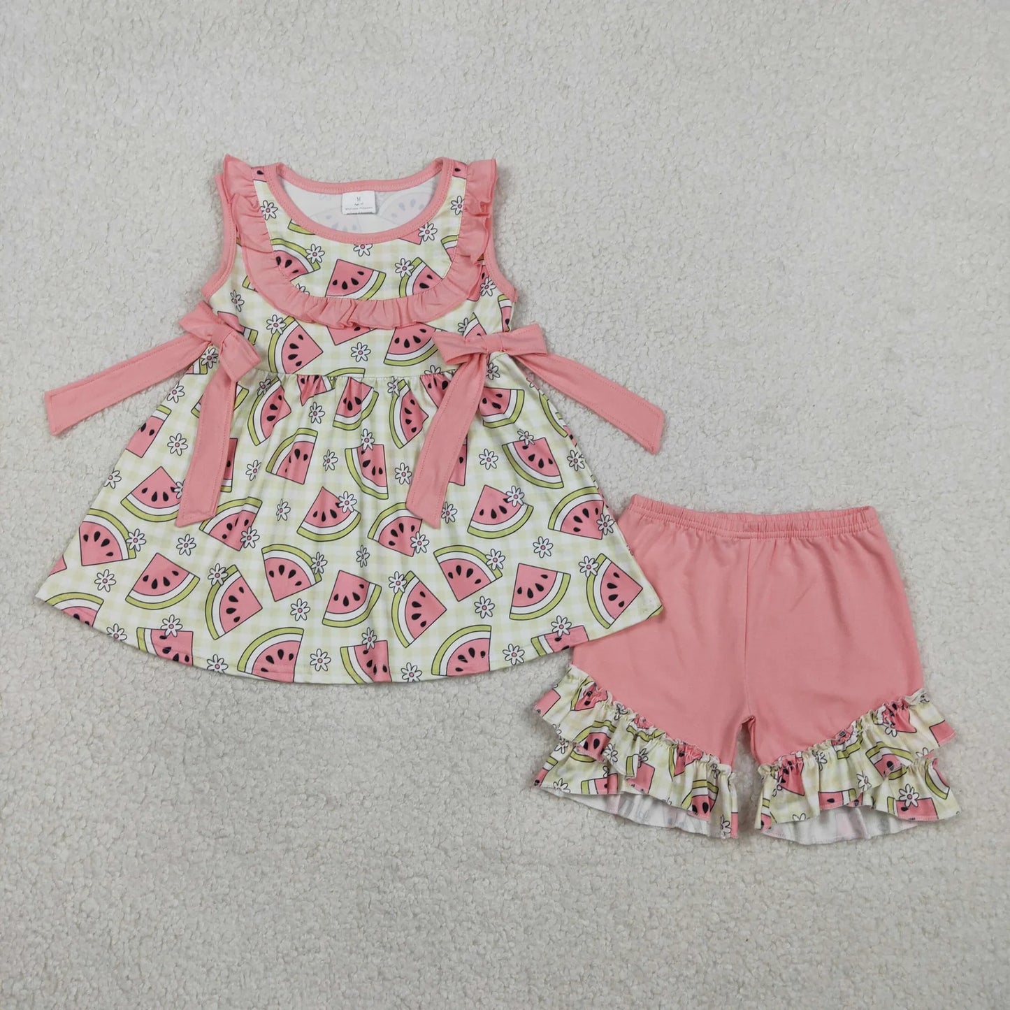 Sibling Baby Girls Kids Sleeveless Watermelon Flower Bows Romper Set Summer Clothes RTS