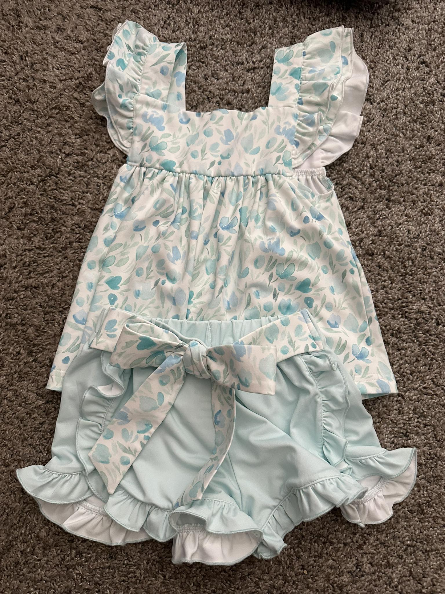 ( Moq 5 ) Preorder Baby Girls Kids Short Sleeves Flower Tunic Ruffle Shorts Summer Set