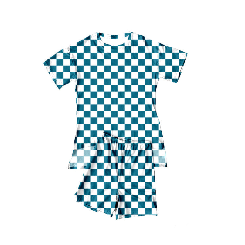( Moq 5 ) Preorder Baby Girls Short Sleeves Checked Tops Shorts Summer Clothes Set