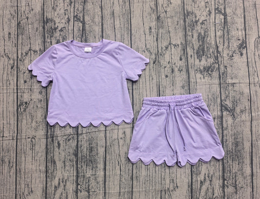( Mo moq ) Preorder Baby Girls Short Sleeves Purple Shirt Shorts Girls Summer Clothes Set