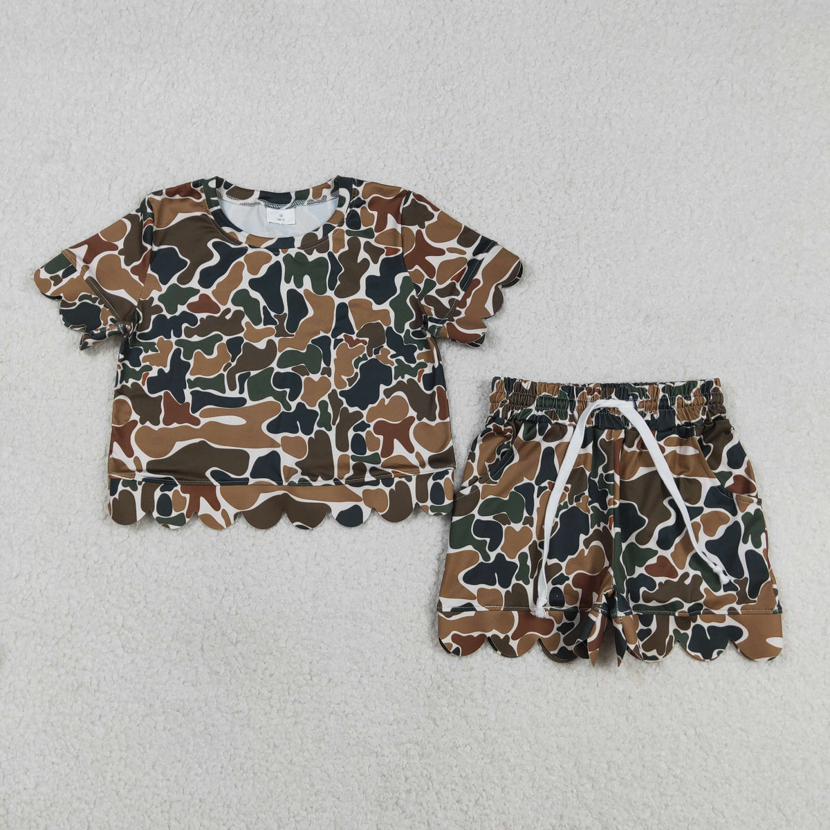 Sibling Baby Girls Adult Women Short Sleeves Camo Shirts Shorts Scallop Sets Summer Clothes RTS