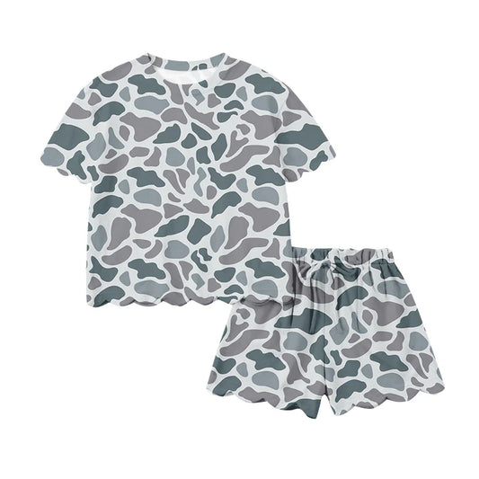 ( Moq 5 ) Preorder Adult Women Short Sleeves Grey Camo Shirt Shorts Yoga Active Clothes Set