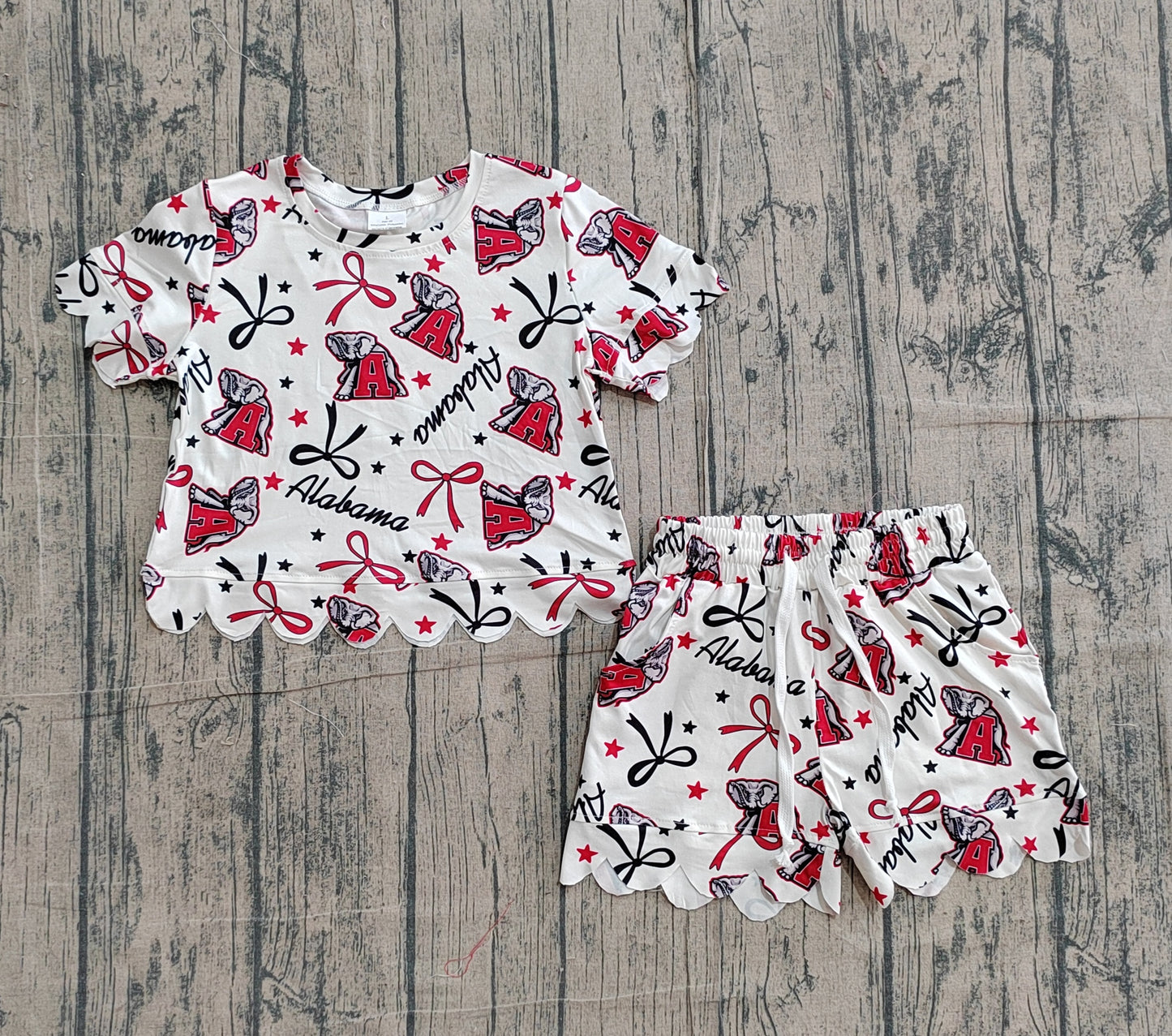 Baby Girls Kids Short Sleeves Bows Elephant Team Shirt Shorts Summer Set RTS