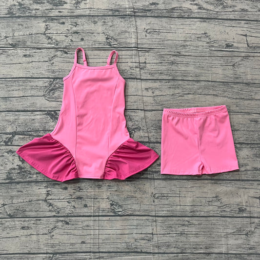 ( No moq ) Preorder Baby Girls Kids Straps Dress Shorts Pink Yoga Active Summer Set