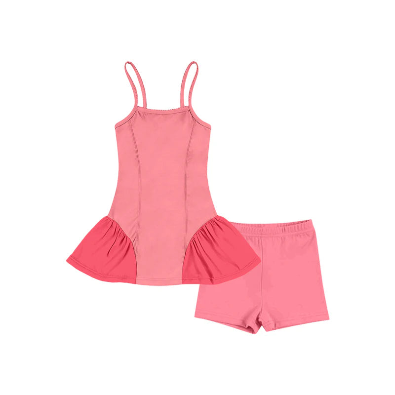 ( Moq 5 ) Preorder Baby Girls Kids Straps Tunic Shorts Peach Yoga Active Summer Set
