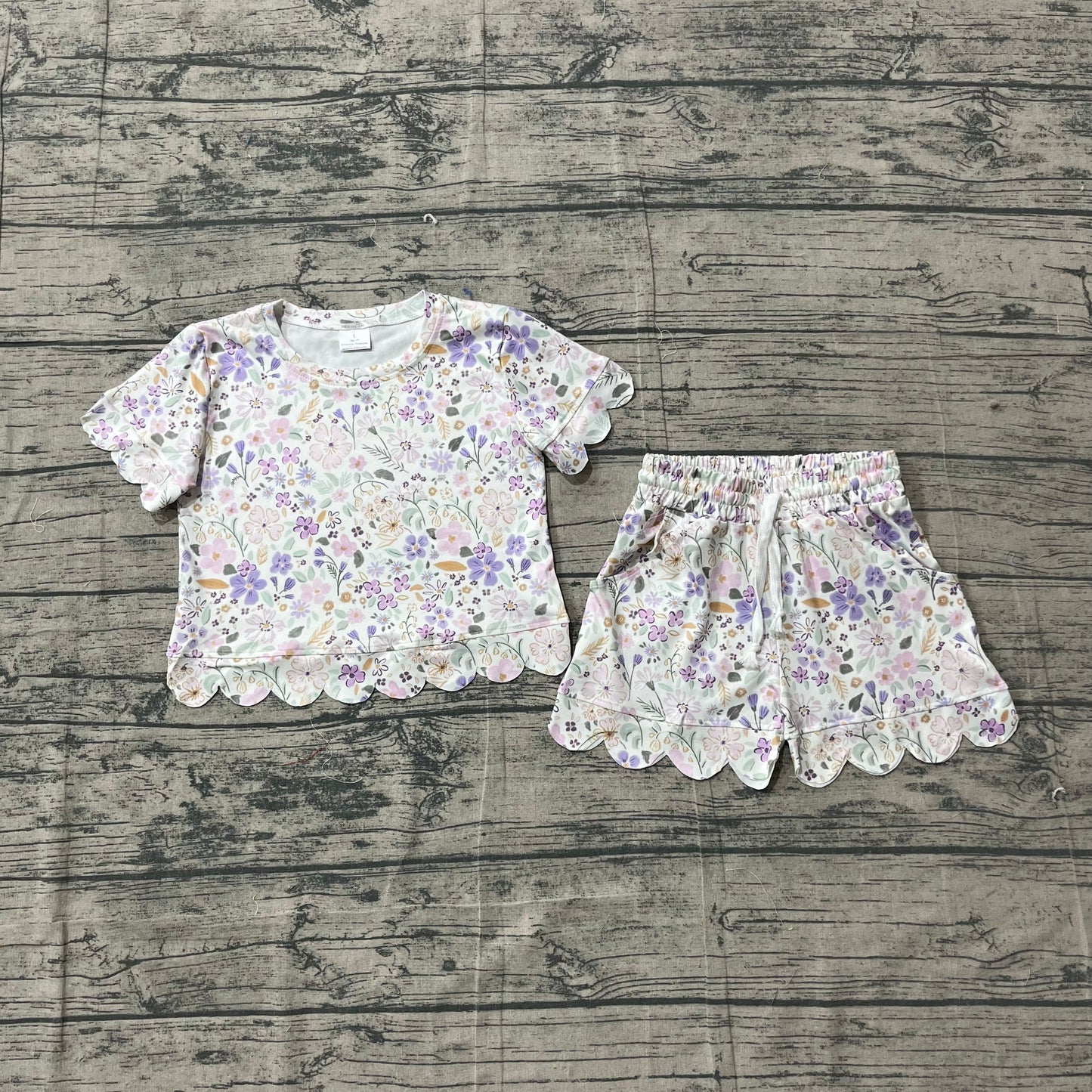 Baby Girls Toddler Short Sleeves Purple Flower Shirt Shorts Summer Set RTS