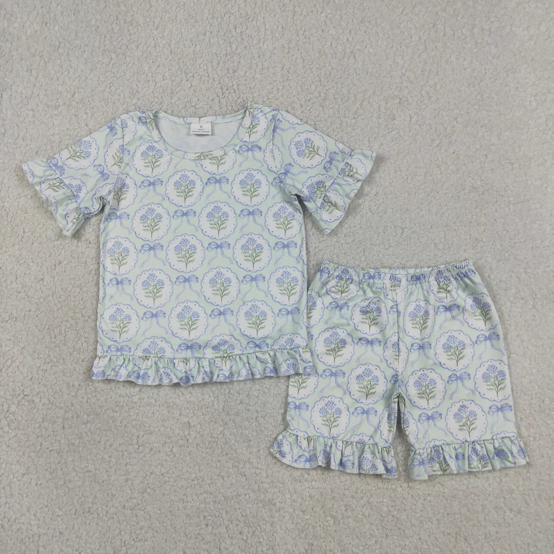 Sibling Baby Girls Kids Short Sleeves Shirts Shorts Sets Flower Bows Goose Pajamas Clothes RTS