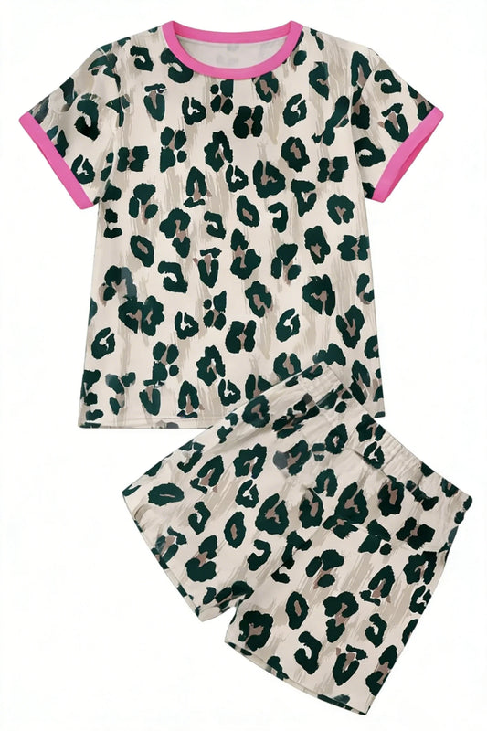 ( Moq 5 ) Preorder Baby Girls Kids Short Sleeves Leopard Shirt Shorts Summer Set