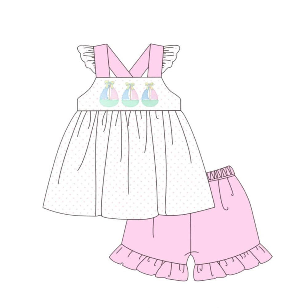 ( Moq 5 ) Preorder Baby Girls Kids Boats Dots Tunic Ruffle Pink Shorts Set Clothes