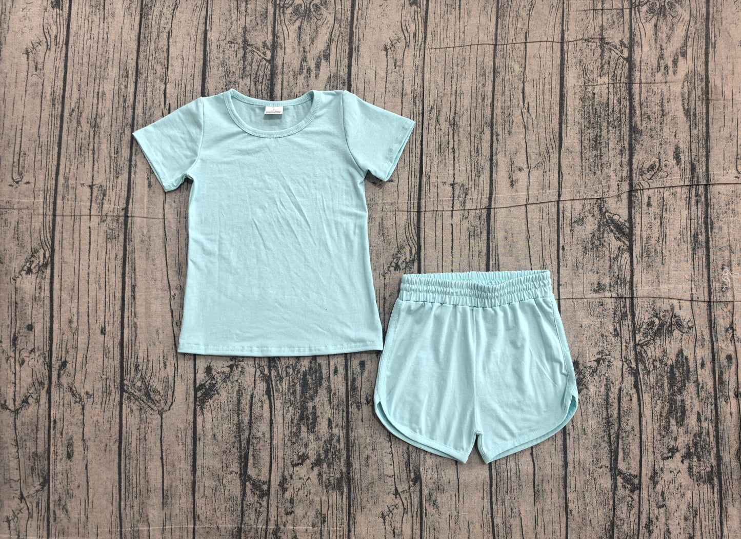 Baby Girls Kids Short Sleeves Light Blue Shirt Skirt Shorts Yoga Active Set Clothes RTS