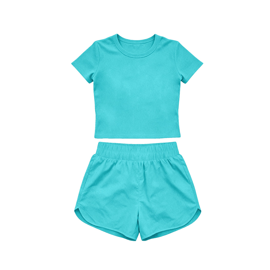 ( Moq 5 ) Preorder Baby Girls Kids Short Sleeves Shirt Skirt Shorts Yoga Active Set Clothes