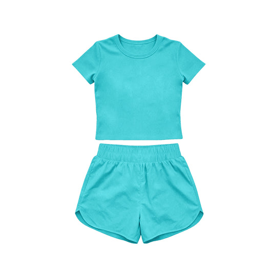 ( Moq 5 ) Preorder Baby Girls Kids Short Sleeves Shirt Skirt Shorts Yoga Active Set Clothes