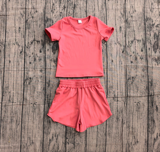 Baby Girls Kids Short Sleeves Shirt Skirt Shorts Yoga Active Set Peach Clothes RTS