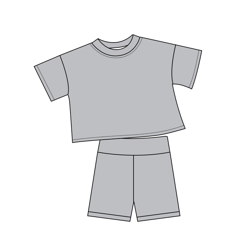 ( Moq 5 ) Preorder Baby Kids Toddler Grey Short Sleeves Shirt Shorts Summer Set Cotton Clothes