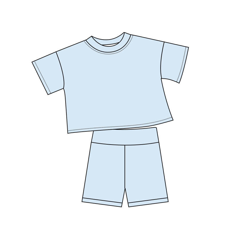 ( Moq 5 ) Preorder Baby Kids Toddler Light Blue Short Sleeves Shirt Shorts Summer Set Cotton Clothes