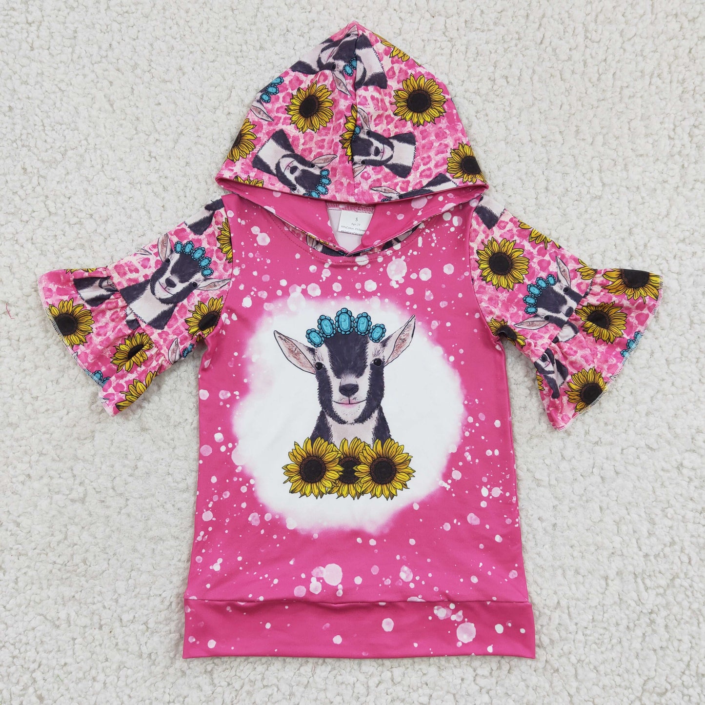 Promotion Baby Girl Short Sleeves Sunflower Cow Hoodie Short Sleeves Shirt