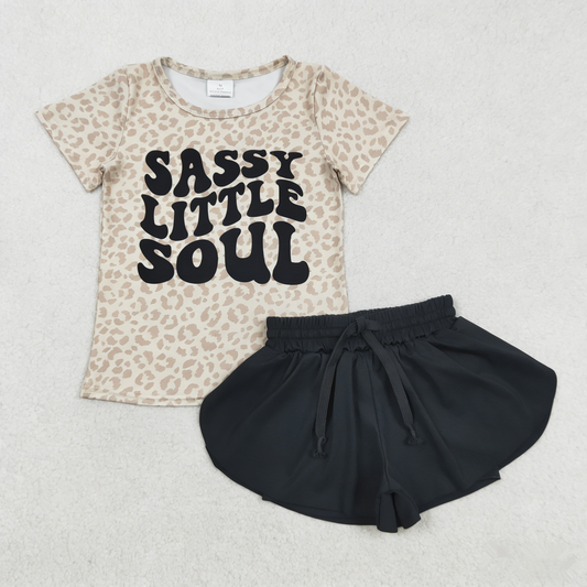 Baby Girl Kids Shirt Sleeves Leopard Shirt Black Yoga Ruffle Shorts Set Clothes RTS