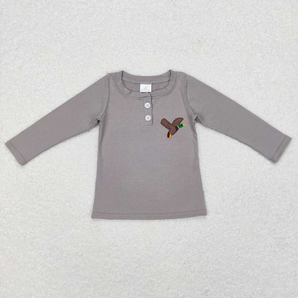 Baby Boy Long Sleeves Sibling Brother Embroidery Tractor Dog Duck Deer Shirt Tops