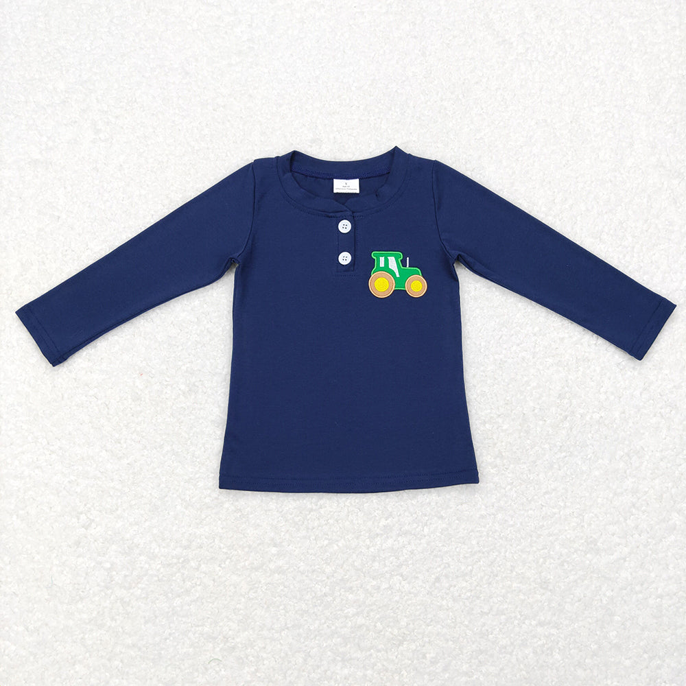 Baby Boy Long Sleeves Sibling Brother Embroidery Tractor Dog Duck Deer Shirt Tops