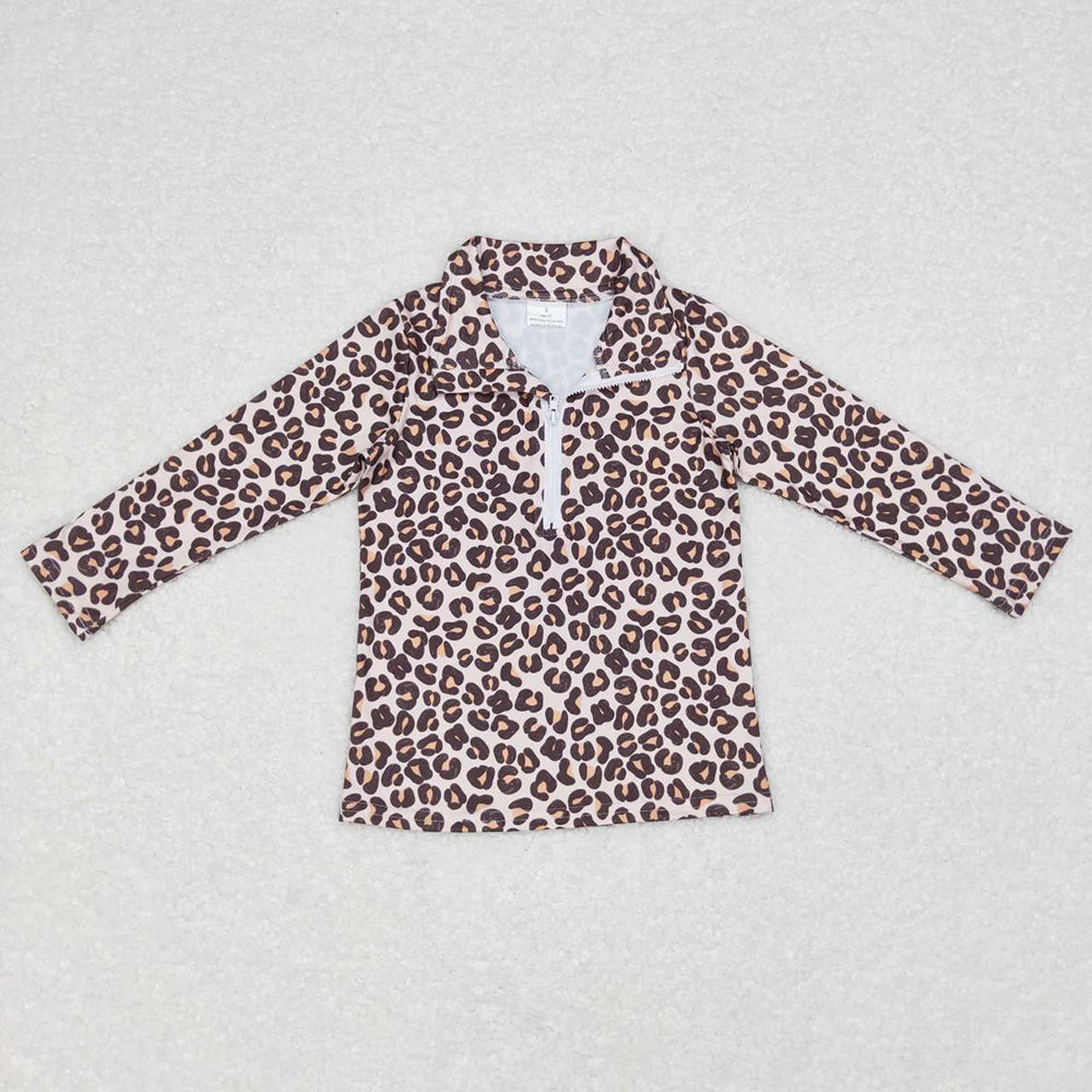 Sibling Kids Girls Leopard Flower Checked Zipper Pullovers Shirts Tops RTS